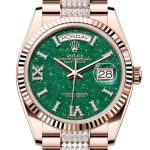 Rolex Day-Date 36 Aventurine Diamond Dial Fluted Bezel 18K Everose gold Diamond President Watch 128235
