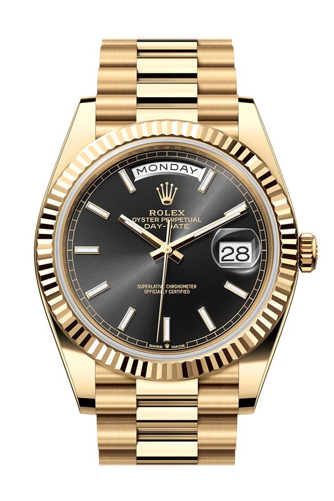 Rolex Day-Date 40 Black Dial 18K Yellow Gold President Men’s Watch 228238
