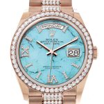 Rolex Day-Date 36 Turquoise Dial Diamond Bezel 18K Everose Gold Diamond President Watch 128345RBR