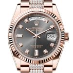 Rolex Day-Date 36 Slate Diamond Dial Fluted Bezel 18K Everose gold Diamond President Watch 128235