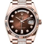 Rolex Day-Date 36 Brown Ombre Diamond Dial Fluted Bezel 18K Everose gold Diamond President Watch 128235