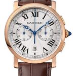 Cartier Rotonde de Cartier Chronograph Watch – 40 mm Pink Gold Case – Silvered Effect Dial – Brown Alligator Strap – W1556238