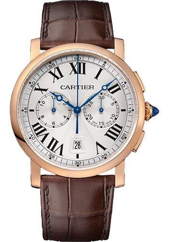 Cartier Rotonde de Cartier Chronograph Watch – 40 mm Pink Gold Case – Silvered Effect Dial – Brown Alligator Strap – W1556238