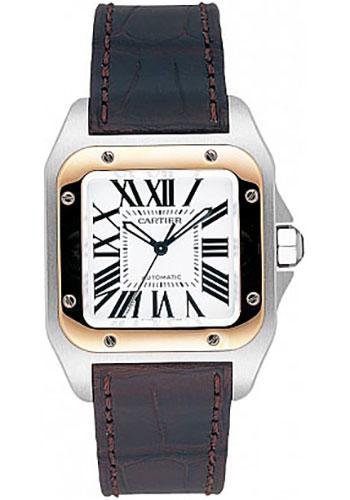 Cartier Santos 100 Watch – Medium Steel and Gold Case – Alligator Strap – W20107X7