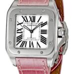 Cartier Santos 100 Watch – Medium Steel Case – Pink Alligator Strap – W20126X8