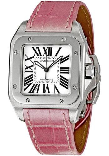 Cartier Santos 100 Watch – Medium Steel Case – Pink Alligator Strap – W20126X8
