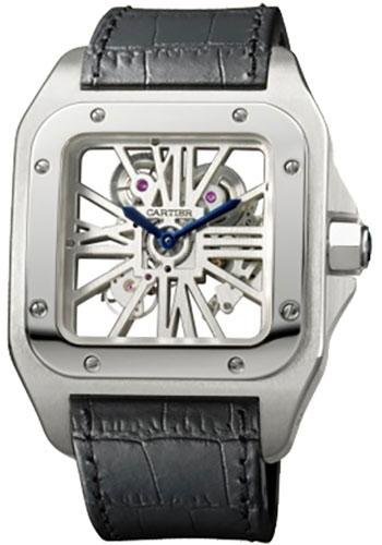 Cartier Santos 100 Skeleton Limited Edition Watch – Extra large Palladium Case – Alligator Strap – W2020018