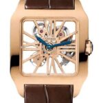 Cartier Santos-Dumont Skeleton Watch – 38.7 x 47.4 mm Pink Gold Case – Silver Dial – Brown Alligator Strap – W2020057