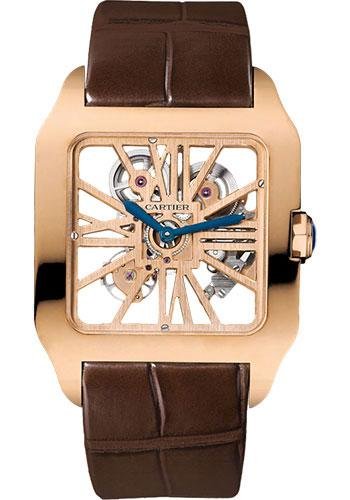 Cartier Santos-Dumont Skeleton Watch – 38.7 x 47.4 mm Pink Gold Case – Silver Dial – Brown Alligator Strap – W2020057