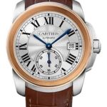 Cartier Calibre de Cartier Watch – 38 mm Steel Case – Pink Gold Bezel – Silvered Dial – Dark Brown Alligator Strap – W2CA0002