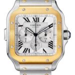 Cartier Santos de Cartier Chronograph Watch – 43.3 mm Gold And Steel Case – Silver Dial – Steel Bracelet – W2SA0008