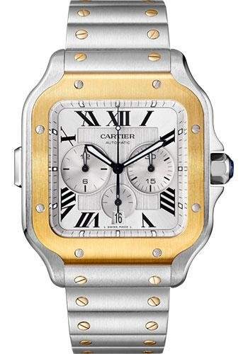 Cartier Santos de Cartier Chronograph Watch – 43.3 mm Gold And Steel Case – Silver Dial – Steel Bracelet – W2SA0008