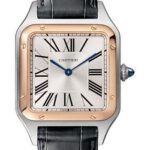 Cartier Santos-Dumont Watch – 43.5 mm Pink Gold And Steel Case – Silver Dial – Black Strap – W2SA0011