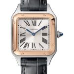 Cartier Santos-Dumont Watch – 38 mm Pink Gold And Steel Case – Silver Dial – Black Strap – W2SA0012