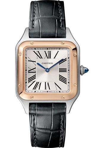 Cartier Santos-Dumont Watch – 38 mm Pink Gold And Steel Case – Silver Dial – Black Strap – W2SA0012
