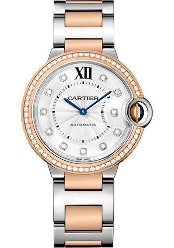 Cartier Ballon Bleu de Cartier Watch – 36 mm Steel Case – Pink Gold Diamond Bezel – Diamond Dial – W3BB0004