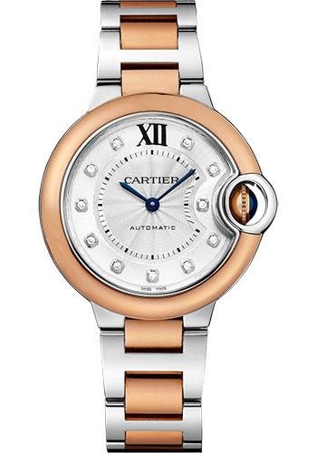 Cartier Ballon Bleu de Cartier Watch – 33 mm Steel Case – Pink Gold Bezel – Diamond Dial – W3BB0006
