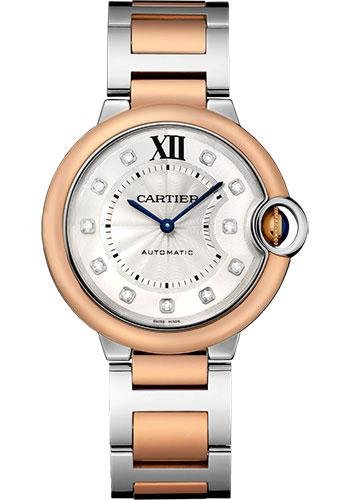 Cartier Ballon Bleu de Cartier Watch – 36 mm Steel Case – Pink Gold Bezel – Diamond Dial – W3BB0007