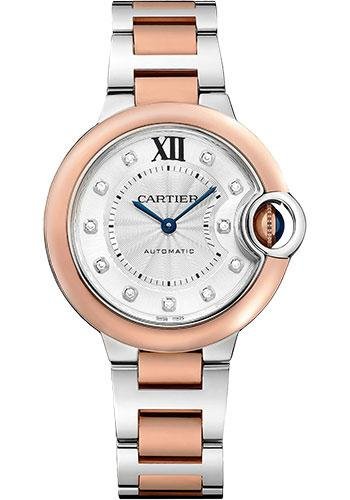 Cartier Ballon Bleu de Cartier Watch – 33 mm Steel and Rose Gold Case – Silvered Diamond Dial – Interchangeable Two-Tone Bracelet – W3BB0021