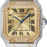 Cartier Santos De Cartier Medium Automatic Yellow Gold Steel Diamonds Interchangeable Metal And Leather Bracelets – W3SA0007