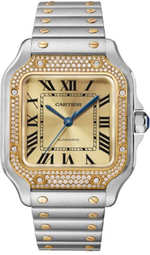 Cartier Santos De Cartier Medium Automatic Yellow Gold Steel Diamonds Interchangeable Metal And Leather Bracelets – W3SA0007