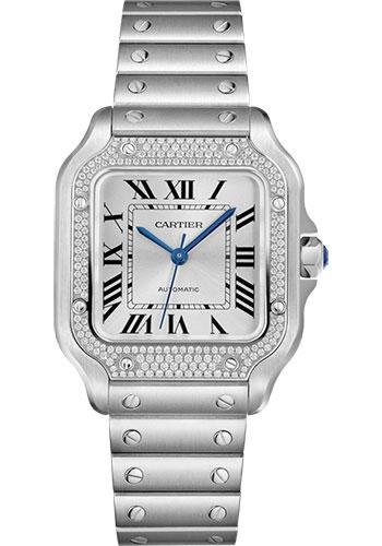 Cartier Santos de Cartier Watch – 35.1 mm Steel Case – Diamond Bezel – Sunray Dial – Interchangeable Bracelet – W4SA0005