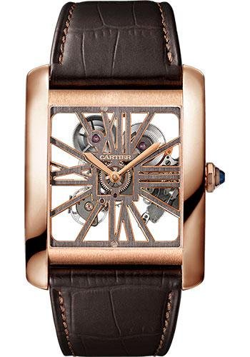 Cartier Tank MC Watch – 34.5 mm Pink Gold Case – Pink Gold Case Bezel – Skeleton Dial – Brown Alligator Strap – W5310040