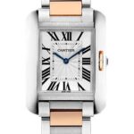 Cartier Tank Anglaise Watch – 34.7 mm Steel Case – Silver Dial – Pink Gold Bracelet – W5310043