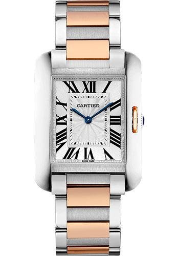 Cartier Tank Anglaise Watch – 34.7 mm Steel Case – Silver Dial – Pink Gold Bracelet – W5310043
