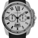 Cartier Calibre de Cartier Chronograph Watch – 42 mm Steel Case – Silver Dial – Black Alligator Strap – W7100046