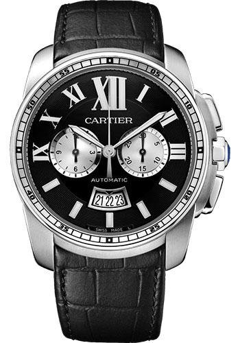 Cartier Calibre de Cartier Chronograph Watch – 42 mm Steel Case – Black Dial – Black Alligator Strap – W7100060