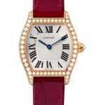 Cartier Tortue Watch – 30 mm Pink Gold Diamond Case – Bordeaux Alligator Strap – WA501006