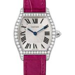 Cartier Tortue Watch – 30 mm White Gold Diamond Case – Fuchsia-Pink Alligator Strap – WA501007