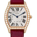 Cartier Tortue Watch – 39 mm Pink Gold Diamond Case – Bordeaux Alligator Strap – WA501008