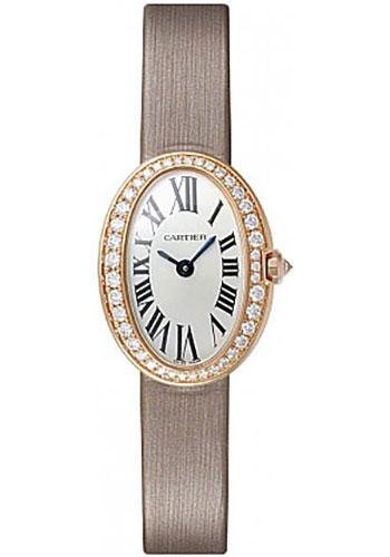 Cartier Baignoire Watch – Mini Pink Gold Diamond Case – Fabric Strap – WB520028