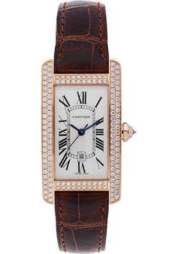 Cartier Tank Americaine Watch – Medium Pink Gold Diamond Case – Alligator Strap – WB704751