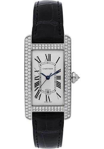 Cartier Tank Americaine Watch – Medium White Gold Diamond Case – Alligator Strap – WB710002