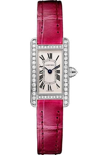 Cartier Tank Americaine Watch – 27 mm White Gold Diamond Case – Diamond Bezel – Diamond Dial – Pink Strap – WB710015