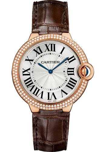 Cartier Ballon Bleu De Cartier Watch – 40 mm Pink Gold Diamond Case – Diamond Bezel – Diamond Dial – Brown Alligator Strap – WE902055