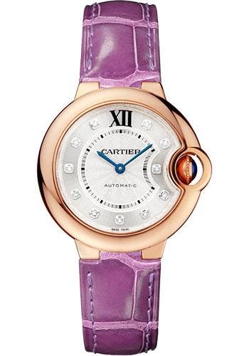 Cartier Ballon Bleu de Cartier Watch – 33 mm Pink Gold Case – Purple Alligator Strap – WE902063