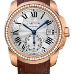 Cartier Calibre de Cartier Watch – 38 mm Pink Gold Case – Diamond Bezel – Silvered Dial – Dark Brown Alligator Strap – WF100013