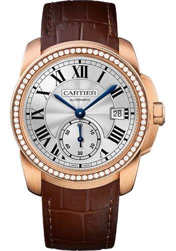 Cartier Calibre de Cartier Watch – 38 mm Pink Gold Case – Diamond Bezel – Silvered Dial – Dark Brown Alligator Strap – WF100013