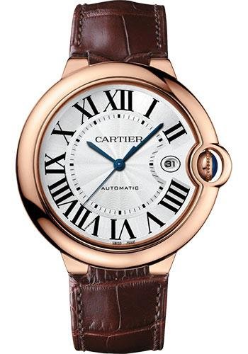 Cartier Ballon Bleu de Cartier Watch – 42 mm Pink Gold Case – Silver Opaline Dial – Brown Leather Strap – WGBB0030