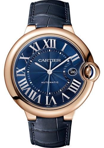 Cartier Ballon Bleu de Cartier Watch – 42 mm Pink Gold Case – Blue Dial – Navy Blue Leather Strap – WGBB0036