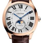 Cartier Drive de Cartier Moon Phases Watch – 40 mm x 41 mm Rose Gold Case – Silvered Dial – Brown Alligator Strap – WGNM0018