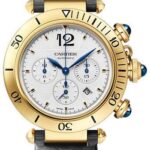 Cartier Pasha de Cartier Watch – 41 mm Yellow Gold Case – Silvered Dial – Dark Gray Leather Strap – WGPA0017