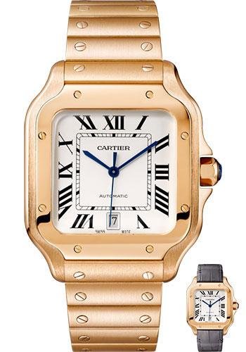 Cartier Santos de Cartier Watch – 39.8 mm Pink Gold Case – Silvered Dial – Allilgator Strap – WGSA0007
