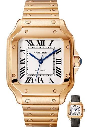 Cartier Santos de Cartier Watch – 35.1 mm Pink Gold Case – Silvered Dial – Allilgator Strap – WGSA0008
