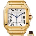 Cartier Santos de Cartier Watch – 39.8 mm Yellow Gold Case – Silvered Dial – Allilgator Strap – WGSA0009