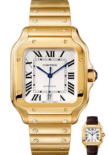 Cartier Santos de Cartier Watch – 39.8 mm Yellow Gold Case – Silvered Dial – Allilgator Strap – WGSA0009